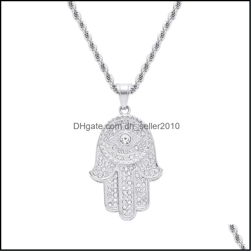 hip hop bling jewelry iced out cool boy mens necklace hamsa hand pendant gold silver plated cz cubic zirconia bling hiphop necklace 780