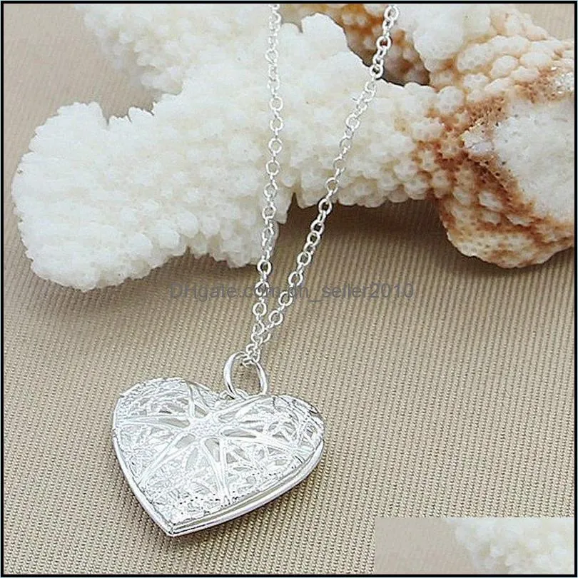 sterling silver photo frame pendant necklace 18/20/22/24 inch snake chain for woman charm wedding fashion jewelry