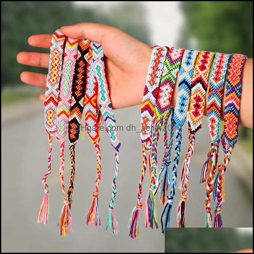 color woven chain minimalist jewelry rainbow bracelet exotic wind pattern girl women chains cotton thread