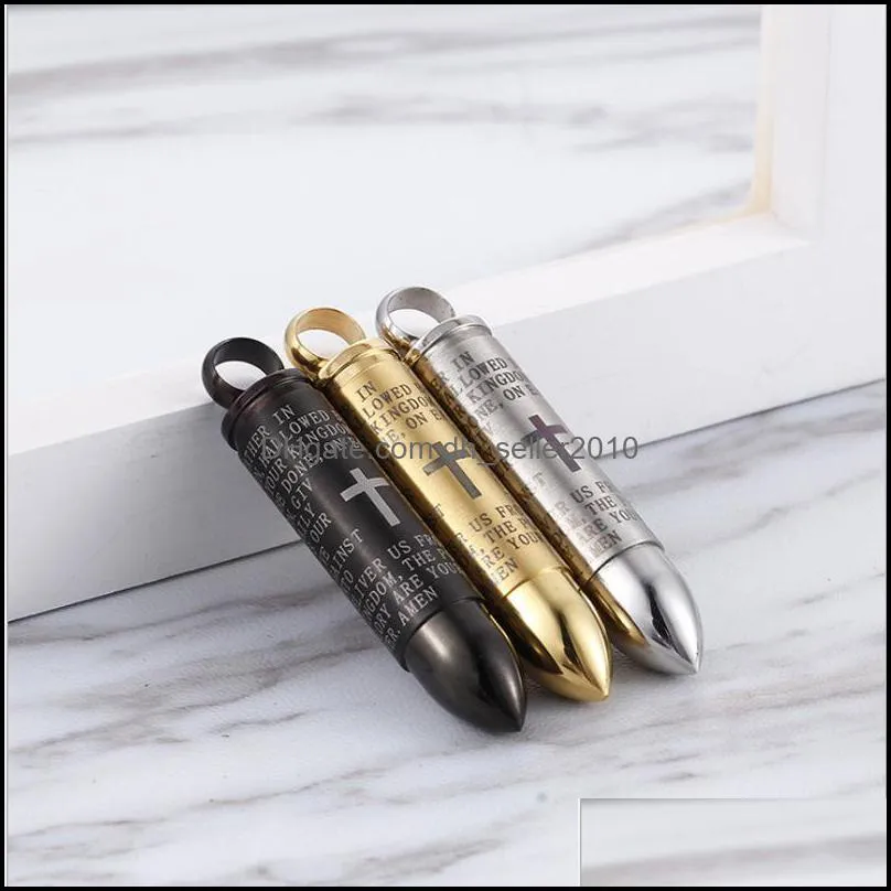 316l stainless steel open bullet pendant necklaces mens cross scripture locket charm gold chains for women hip hop jewelry