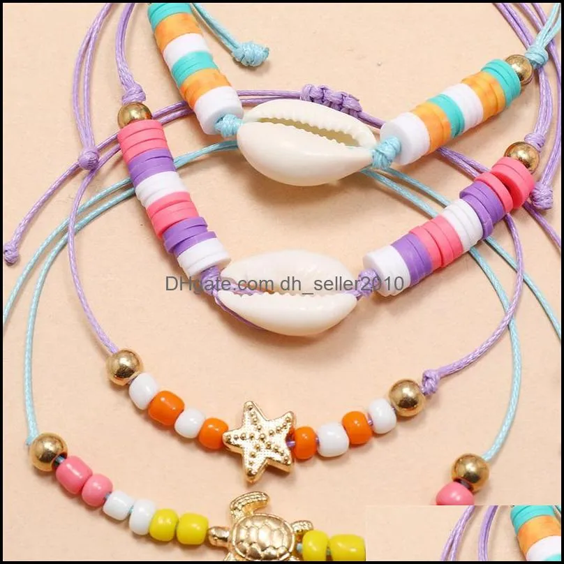 beaded strands women colorful beading bracelet lady natural shell handmade weave hand string sea turtle starfish charm bracelets bohemian 4