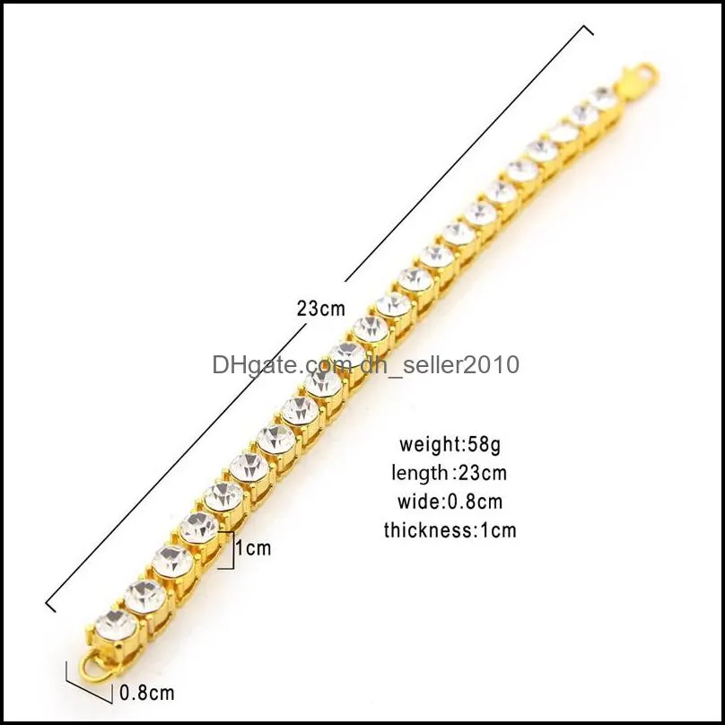 20.5cm shiny large 8mm rhinestone  cuban link chain bracelets hip hop bling men women bangle pulsera