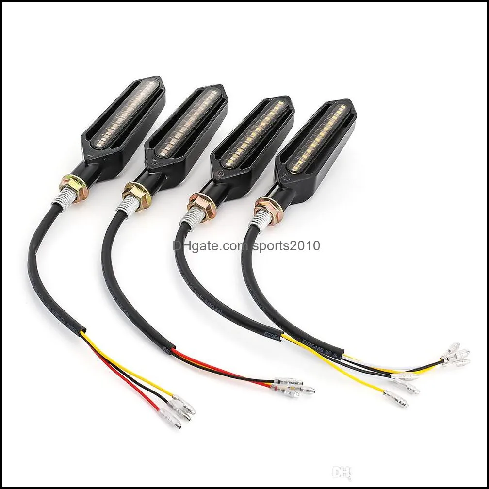 4 pcs led motorcycle turn signal lights flowing water indicator lighting drl indicators blinkers flickerred brake lamp