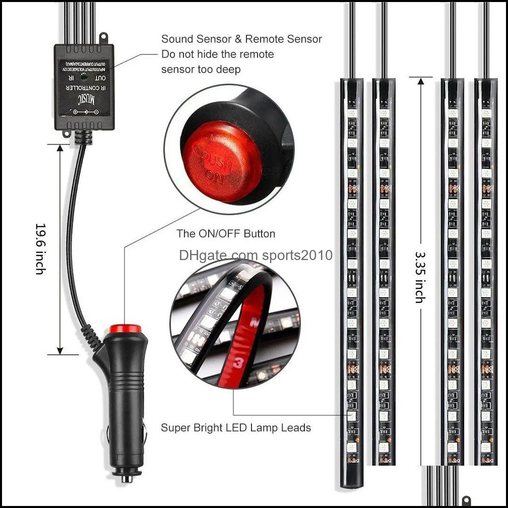 Car LED Strip Lights 4pcs 48 LED Multicolor Music Interior Atmosphere RGB SMD Mood for TV Home-USB