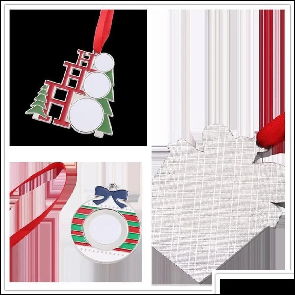 UPS Sublimation White Blank Metal Christmas Decorations Heat Transfer Santa Claus Pendant DIY Christmas Tree Ornaments Gifts 2023