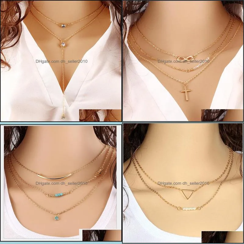 choker collier necklaces boho pearls diamond chain multilayer necklaces for women men bar layered tassel metal gold chain necklace 34