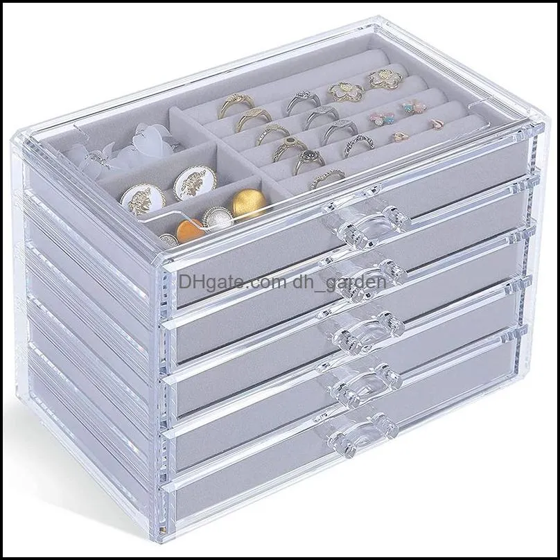 jewelry pouches 5 drawers multi layer acrylic organizer for girl earrings display transparent case plastic storage container