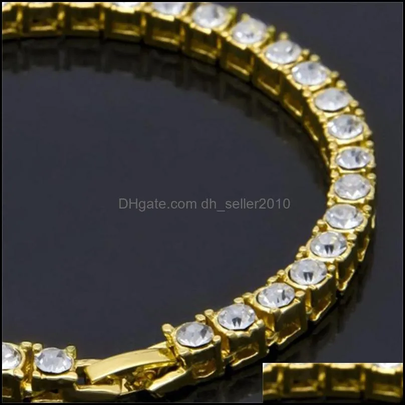 iced out 1 row rhinestones bracelet men`s hip hop style clear simulated diamond 8