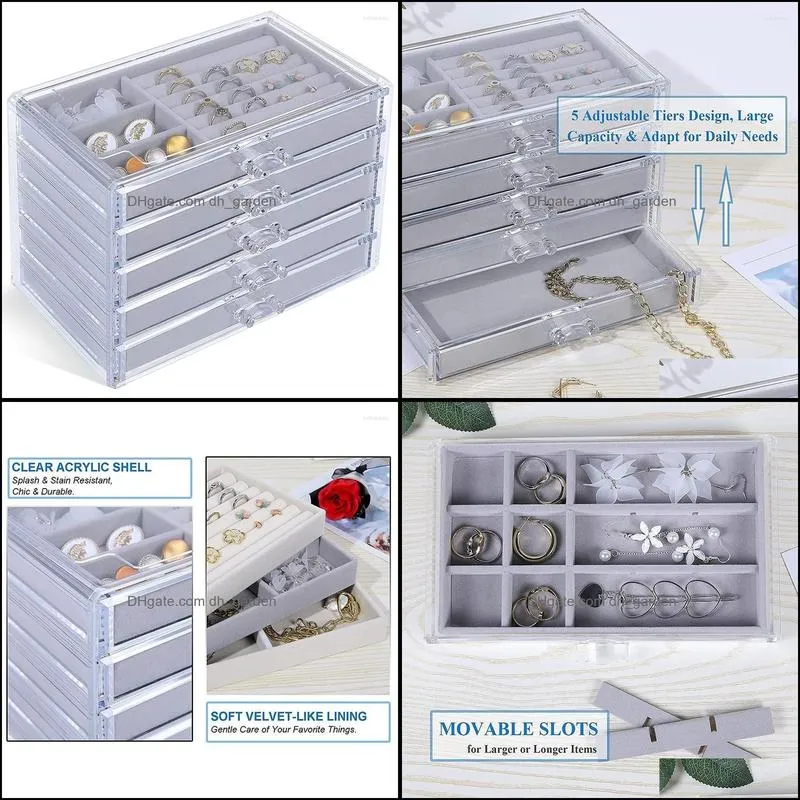 jewelry pouches 5 drawers multi layer acrylic organizer for girl earrings display transparent case plastic storage container