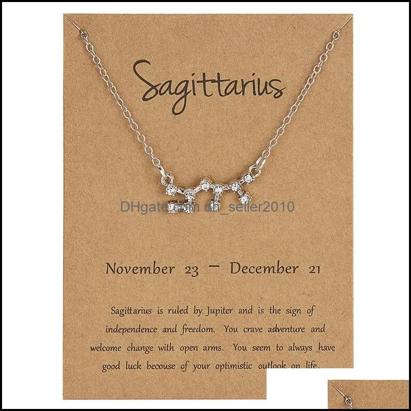 12 constellation zodiac necklace horoscope sign zircon korean jewelry star galaxy libra astrology women necklace gift with retail card 26