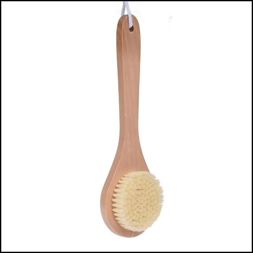 25x8cm short handle nylon bath brush dry skin body brush with natural wood remove dead skin rub back bath brush