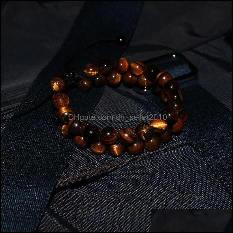adjustable classic tiger eye natutal stone braided bracelet men handmade double layer handwoven healing bracelets hommes