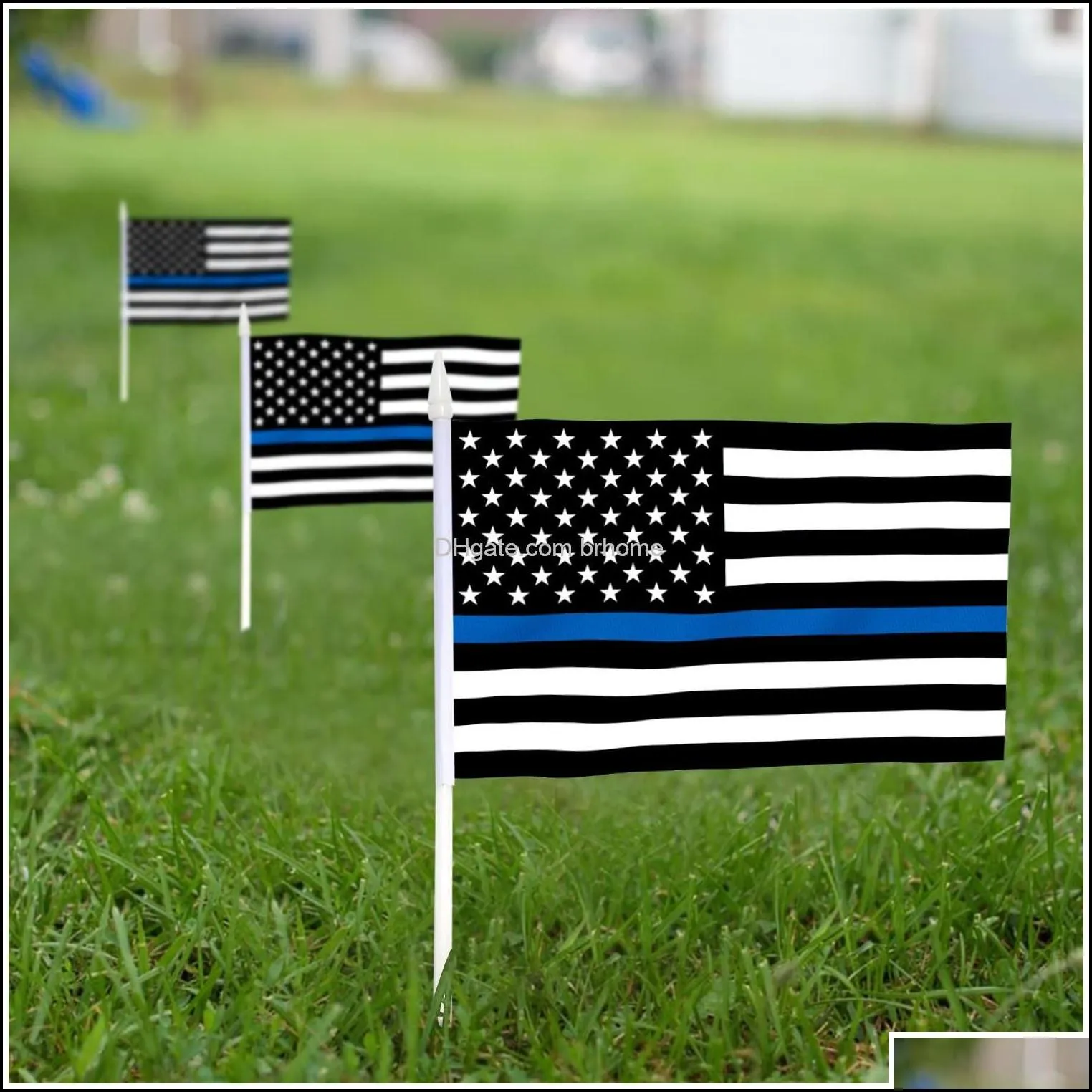 Banner Flags Thin Blue Line Usa Mini Flag Hand Held Small Miniature Honoring Law Enforcement Officers On Stick Fade Resistant Brhome