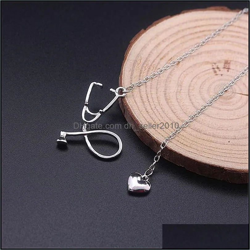 fashion medical jewelry alloy i love you heart pendant necklace stethoscope necklace for nurse doctor gift wholesale