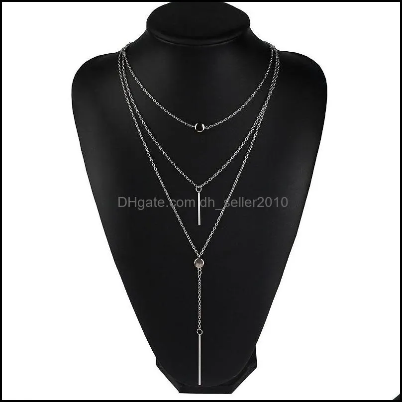 multi storey crystal necklace women men chain jewelry fashion pendants plated gold silvery personality trend modern style 1 5lxa f2b