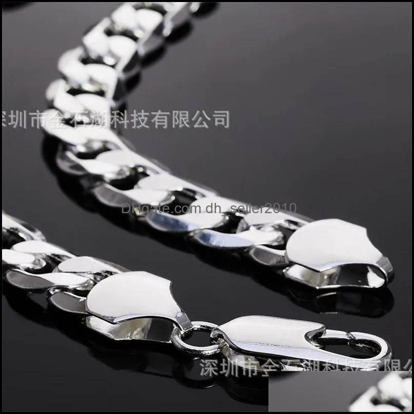 925 sterling silver chains 18/20/22/24/26/28/30 inch 12mm flat sideways necklace for women man fashion wedding charm jewelry 2692 q2