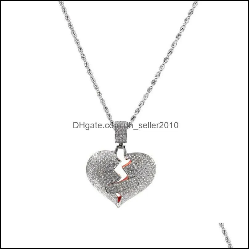 mens hip hop pendants necklaces iced out heart pendant necklace fashion broken bandage necklace jewelry 297 n2