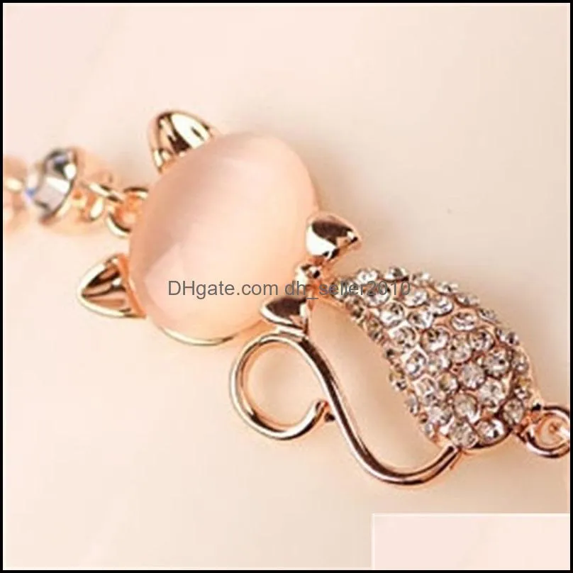 rose gold alloy lovely cat bracelets for women femme children girl gift jewelry charms crystal opals rhinestone bangle chain 1198 q2