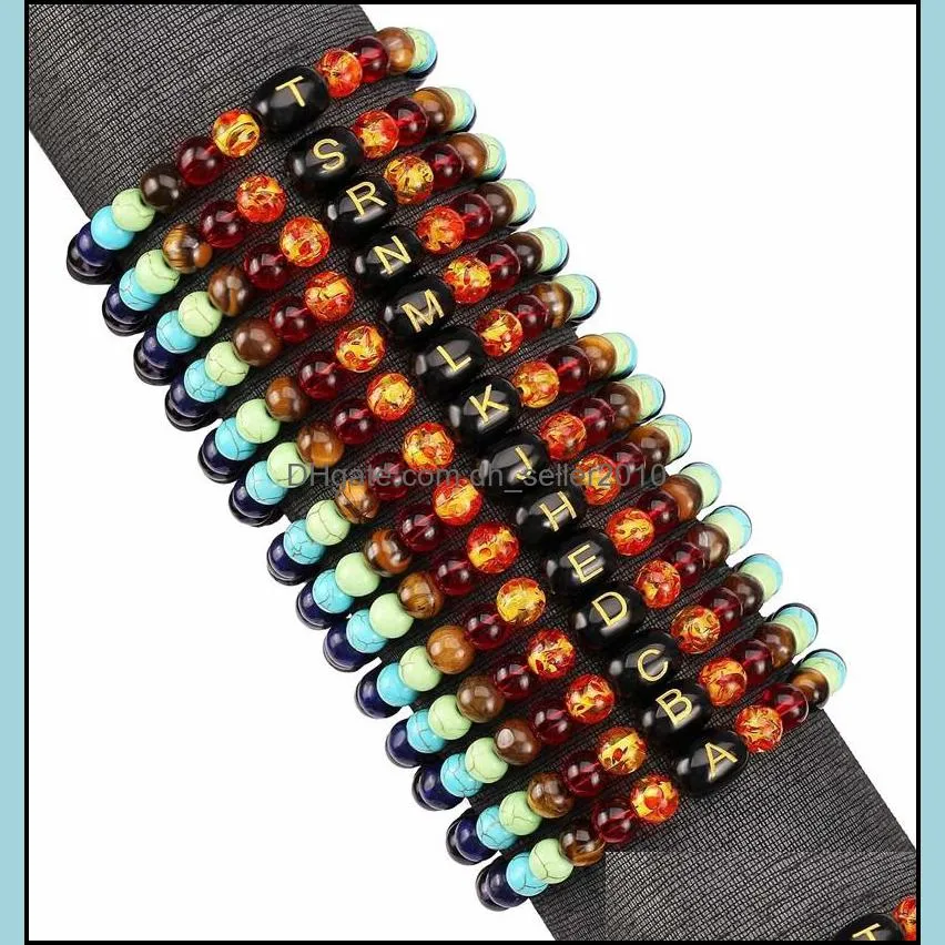 8mm lava rocks beaded strands bracelets 26 letter beads chakra bracelet for women healing stones essential oil diffuser yoga bangles 992