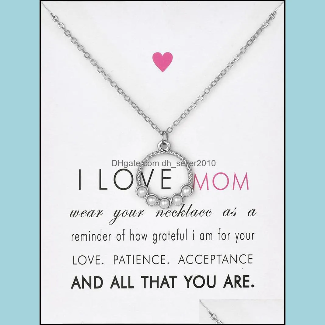 i love mom circle pendant choker necklaces with card gold silver cz chain necklaces for women fashion jewelry for mother`s day gift 819