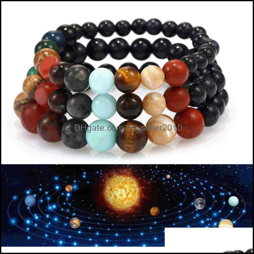 galaxy eight planets beaded bracelet strands men natural stone universe solar system yoga chakra bracelets for men women jewelry