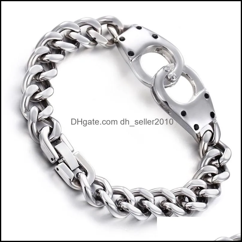 fashion handcuffs design 8.66inch length stainless steel silver color gold cuban curb mens boy bracelet bangle 50g