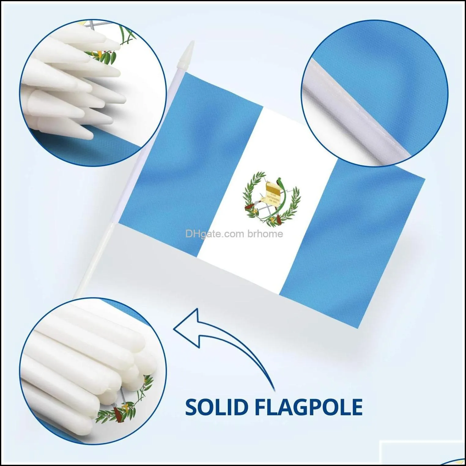 Banner Flags Guatemala Mini Flag Hand Held Small Miniature Guatemalan On Stick Fade Resistant Vivid Colors 5X8 Inch With Solid Brhome