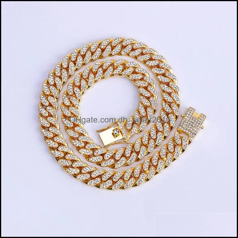 mens 18k gold tone 316l stainless steel chains cuban necklace curb cuban link chain with diamonds clasp lock 8mm/10mm/12mm/14mm/16mm/18m 67