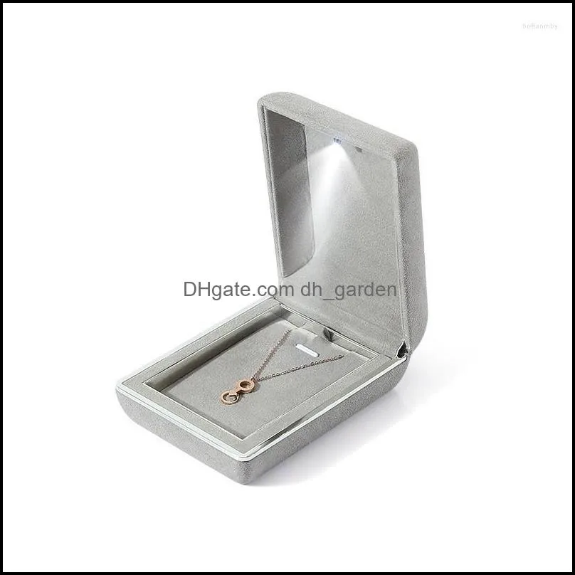 jewelry pouches high quality led light ring pendant box luxury suede packing necklace wedding gift display storage case