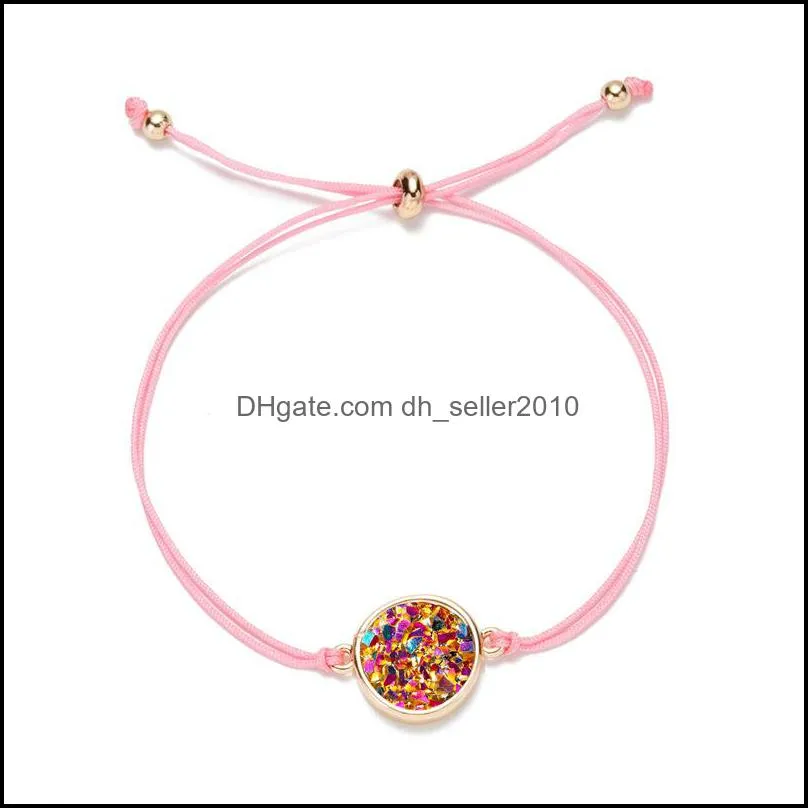 fashion druzy charm bracelets for women healing crystal stone string rope chains warp bangle female diy jewelry gift 112 l2