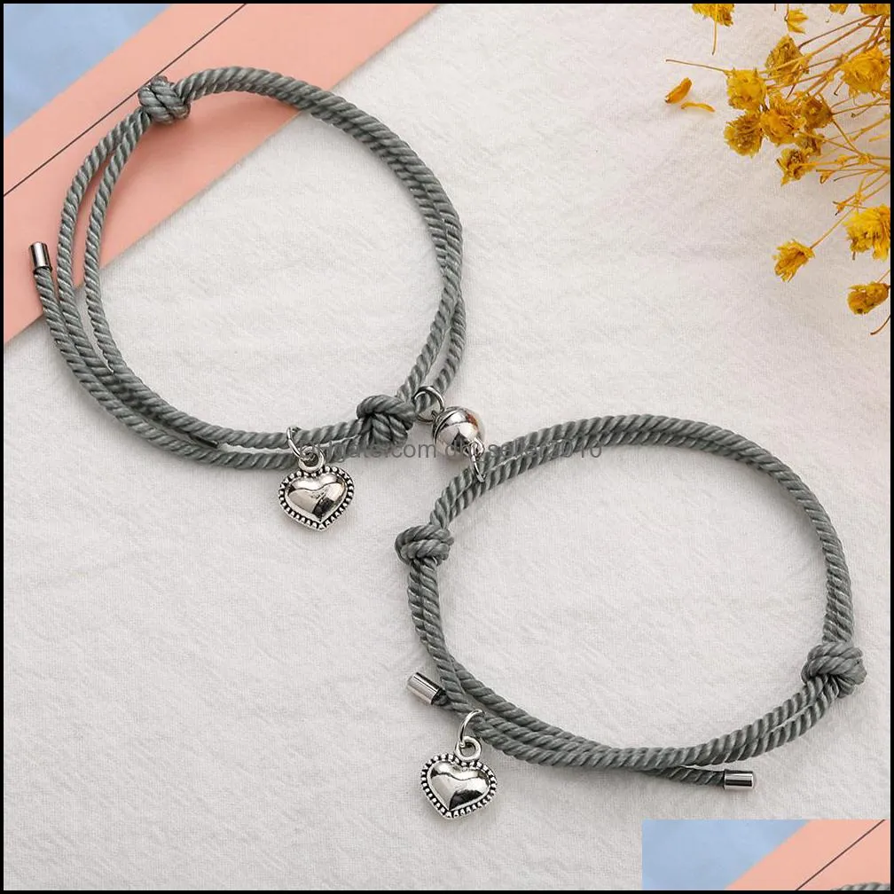 2pcs/set alloy couple magnetic attraction ball creative bracelet heart charm bracelet friendship rope men and women jewelry gift