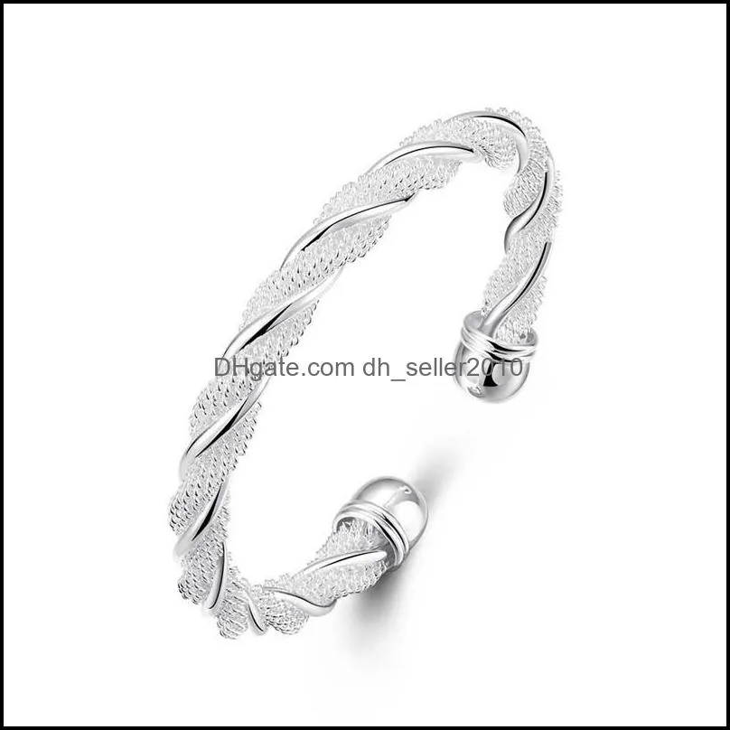 925 silver sterling for women man mesh wide braided bracelet bangle chain wristband jewelry bijoux punk jewelry 1246 t2