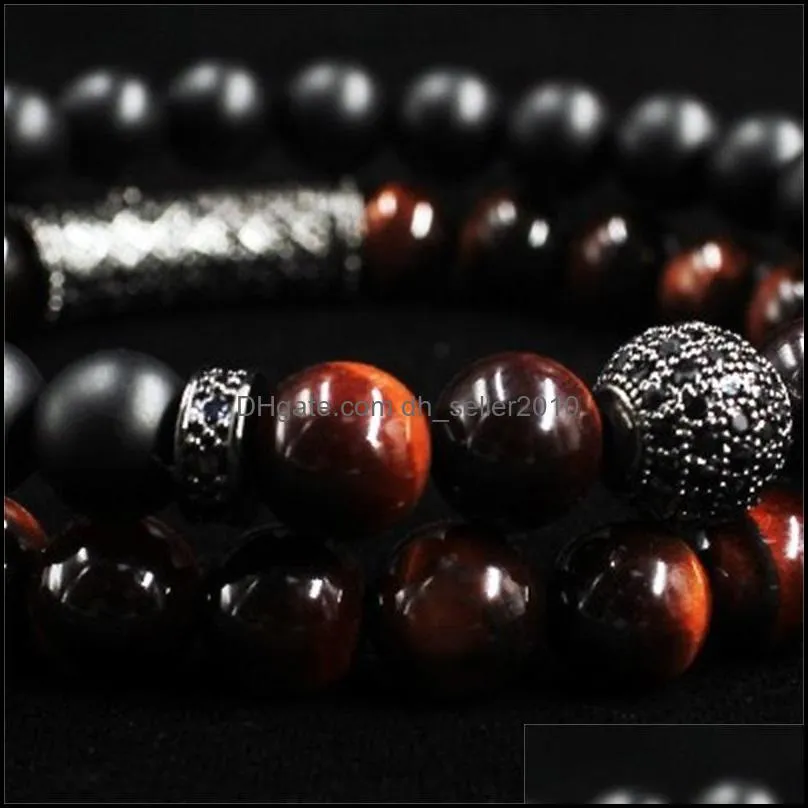2pc/set natural tiger eye pearl beads bracelet set, jewelry for men and women elastic material wrist strap bracelet accessories 98 r2