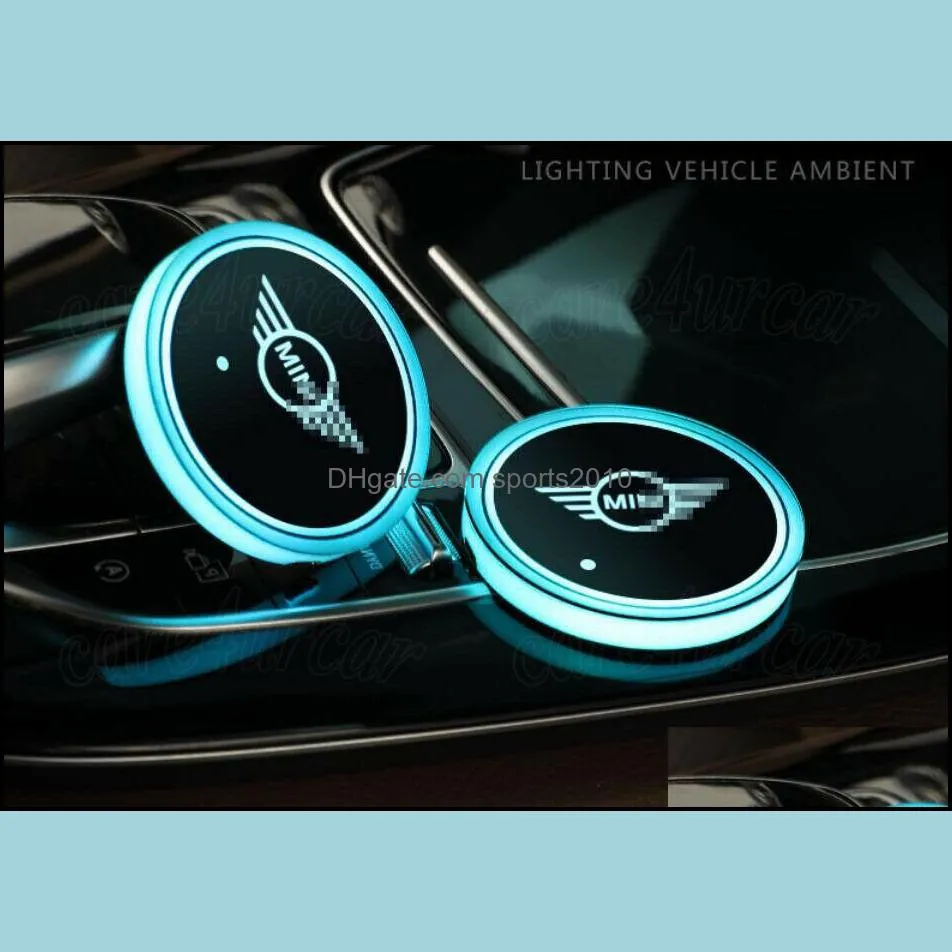 Fit For BMW MINI RGB LED Car Cup Holder Pad Mats Auto Atmosphere Lights Colorful