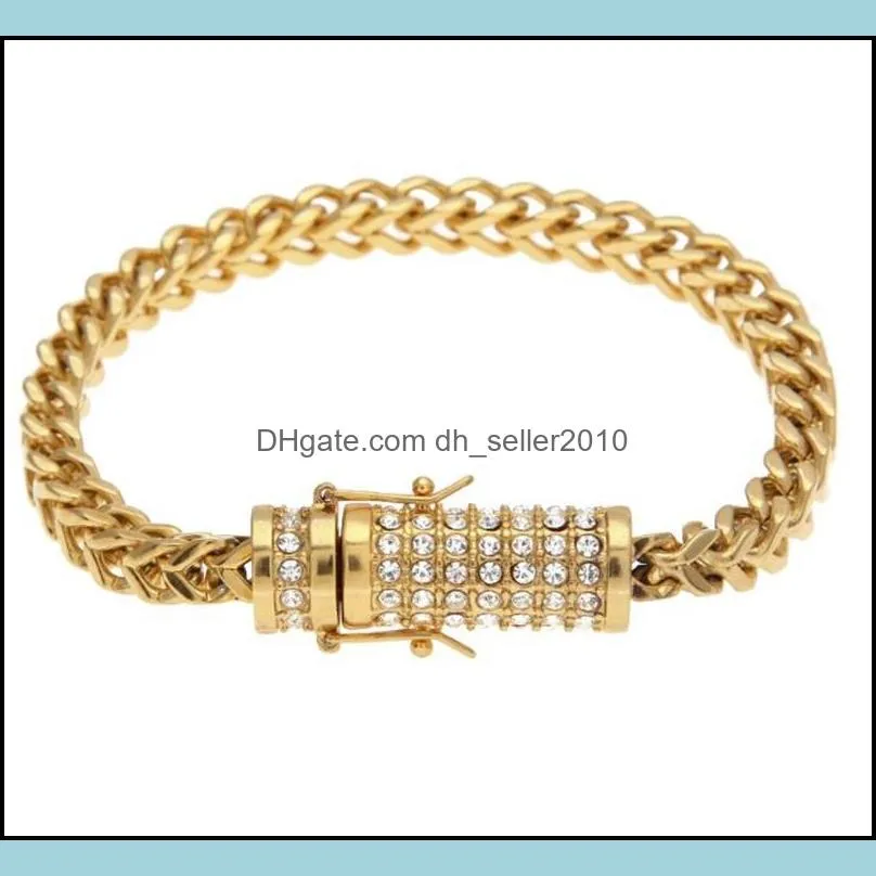 new box clasp fox franco link tennis bracelet 20cm iced out rhinestone gold silver filled chain mens hip hop bracelet