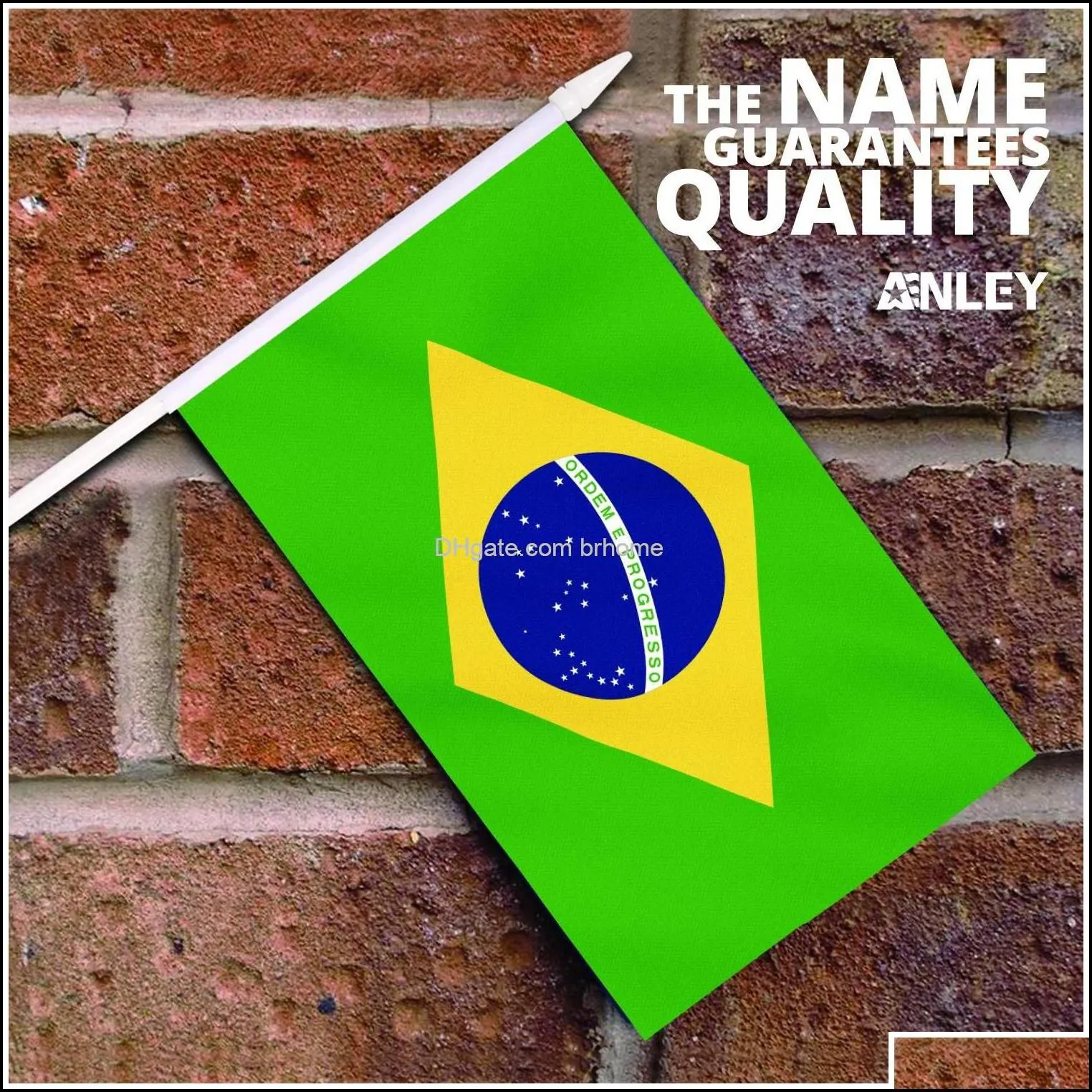 Banner Flags Brazil Mini Flag Hand Held Small Miniature Brazilian On Stick Fade Resistant Vivid Colors 5X8 Inch With Solid Pol Brhome