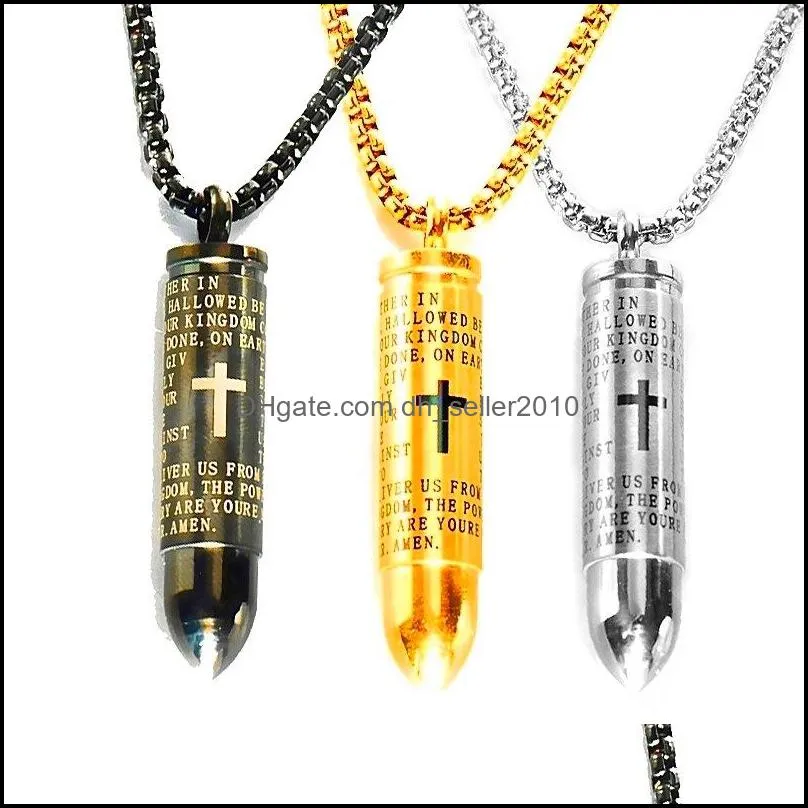 316l stainless steel open bullet pendant necklaces mens cross scripture locket charm gold chains for women hip hop jewelry