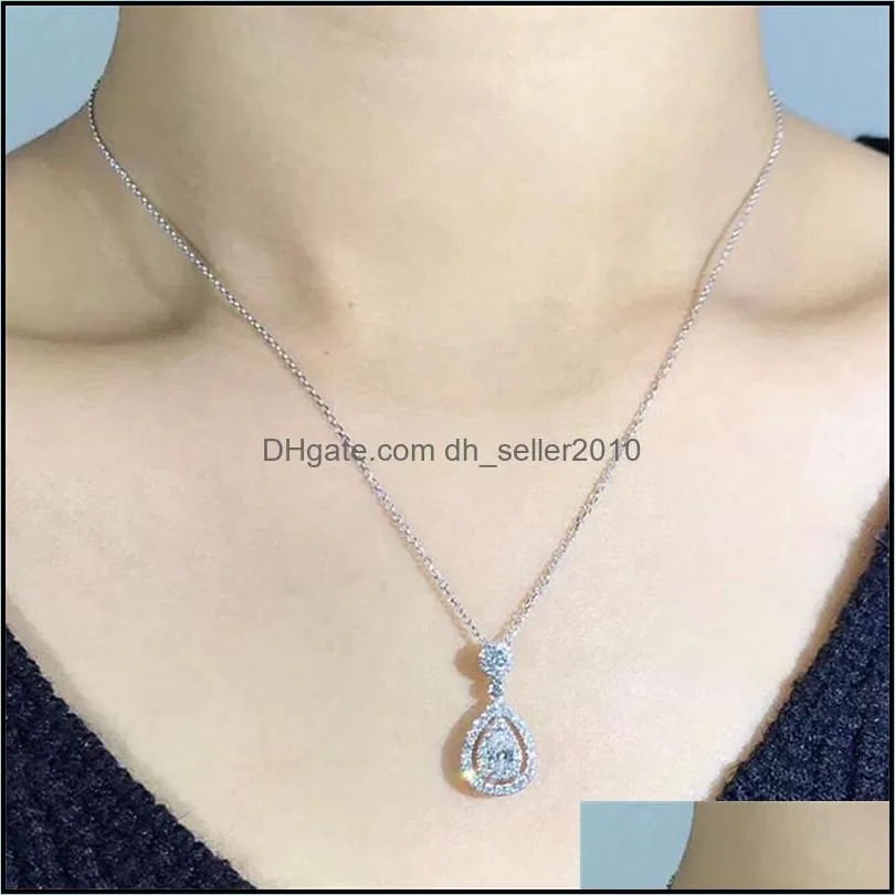 victoria sparkling luxury pendant jewelry 925 sterling fill drop water white topaz pear cz diamond women pendants chain necklace