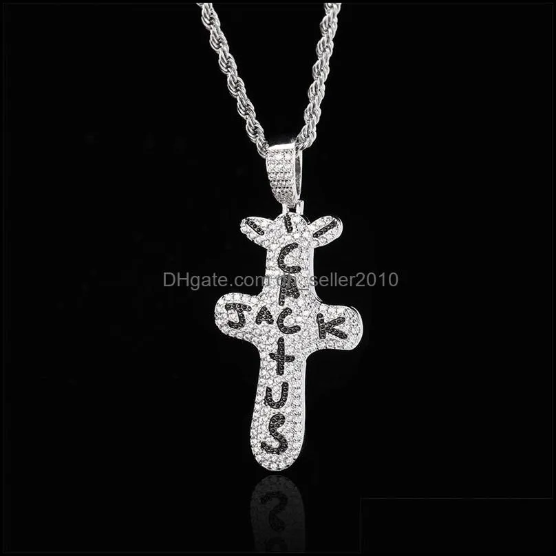 micro paved cubic zirconia bling ice out cactus jack pendants necklaces for men women hip hop rapper necklace 221 q2