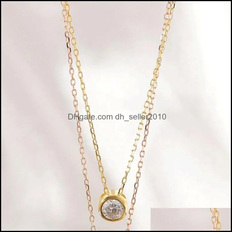 latest single stone necklace fine delicate box chain 925 sterling silver bezel 5mm sparking cubic zirconia simple jewelry