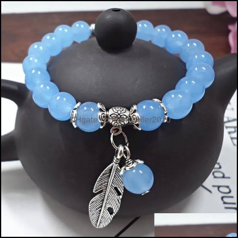 women crystal bracelets jewelry lady fashion chalcedony handmade beading crown leaf charm bracelet ethnic style 4 56jt j2