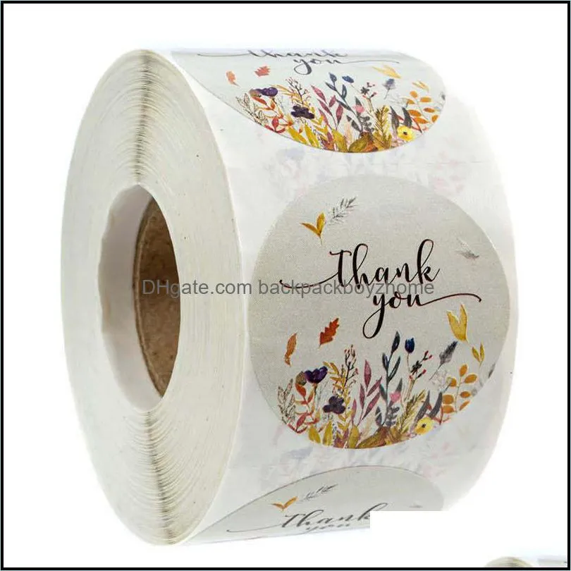 Thank You Stickers Seal Labels 500pcs/roll round label for package personalized decoration stationery sticker Autumn Floral