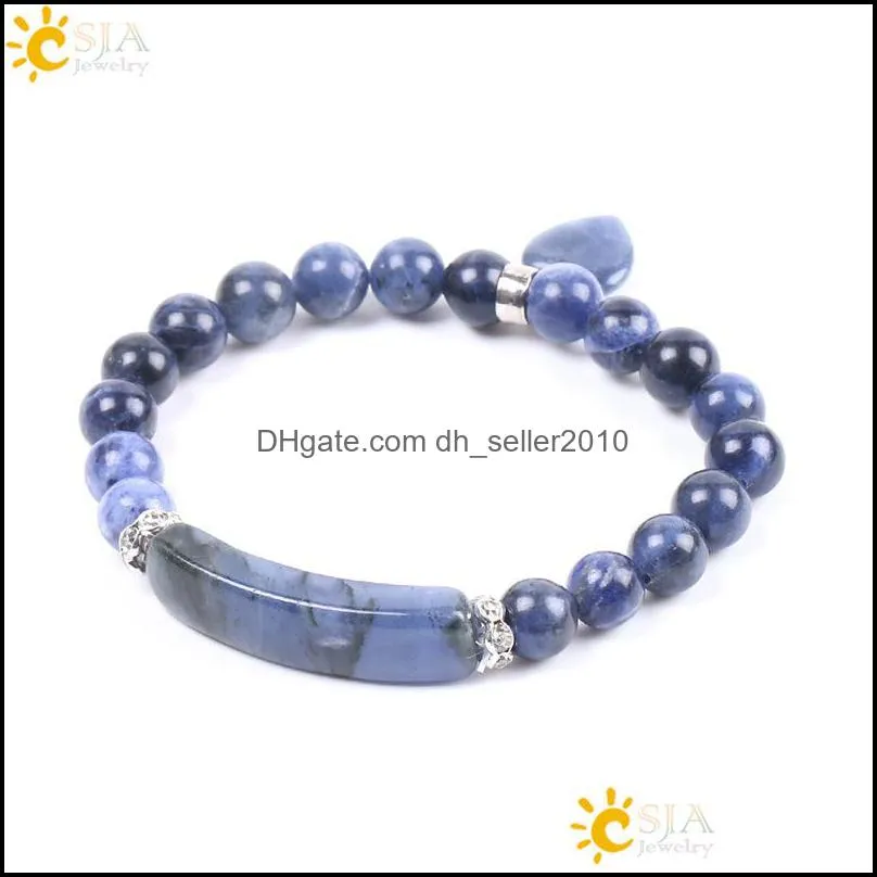 natural stone sodalite bracelets for women men love heart blue white dot beads stretch healing buddhist prayer bangles