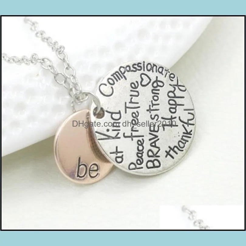 fashion rose gold plated pendant necklaces hand stamped be happy necklace cute coin engraved necklace for women girl jewelry 65 j2