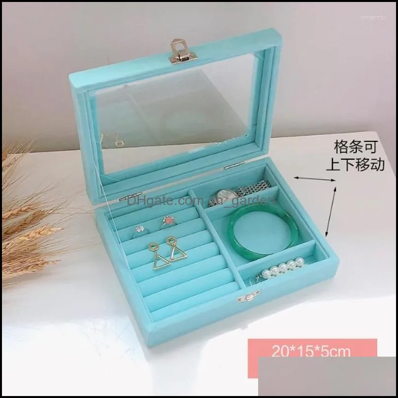 jewelry pouches 2022 est variety velvet carrying case with glass cover ring display box tray holder storage organizer