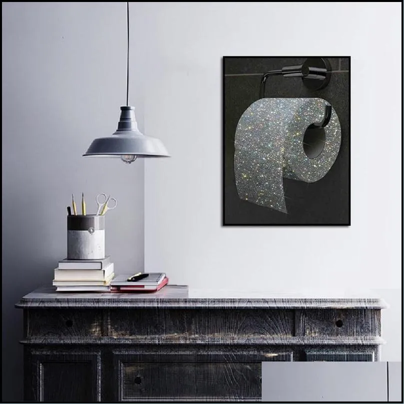 Paintings Funny Shiny Toilet Paper Canvas Painting Wall Art Abstract Black Picture Poster Print Wallpaper Living Room Decoration