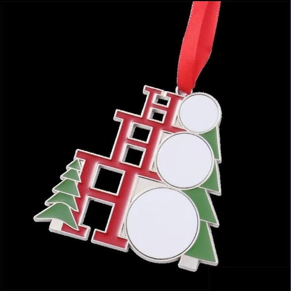 UPS Sublimation White Blank Metal Christmas Decorations Heat Transfer Santa Claus Pendant DIY Christmas Tree Ornaments Gifts 2023