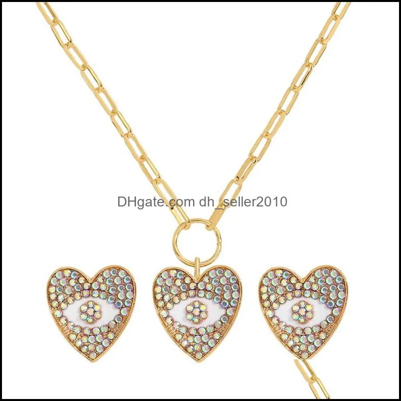 high-end angel eye pendant necklaces earrings set simple retro diamond clavicle chain alloy rhinestone earring french