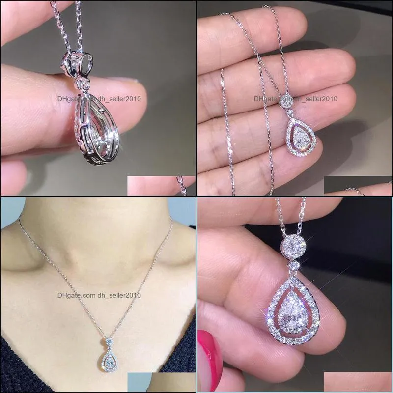 victoria sparkling luxury jewelry 925 sterling silver&rose gold fill drop water white topaz pear diamond women pendant chain necklace704