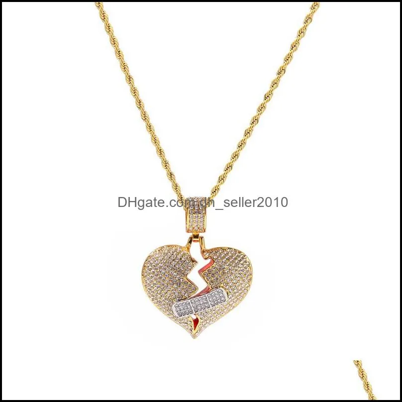 mens hip hop necklace iced out broken heart pendant necklaces fashion jewelry 352 b3